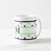 Monogram Green Pink Polka Dots Kaffeetasse (VorderseiteRechts)