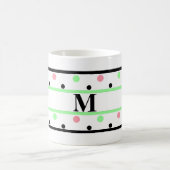 Monogram Green Pink Polka Dots Kaffeetasse (Mittel)