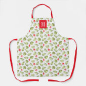 Monogram Green Red Botanical Palm Blätter Schürze (Vorderseite)