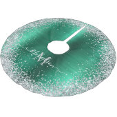 Monogram Green Silver Glitzer Girly Glam Polyester Weihnachtsbaumdecke (Schrägansicht)