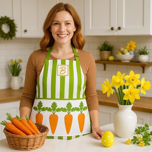 Monogram Green Strip mit Carrots Garden Girl Schürze