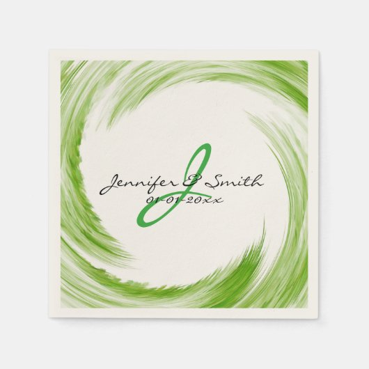 Monogram Green Swirl Abstrakt Art #2 Serviette (Vorderseite)