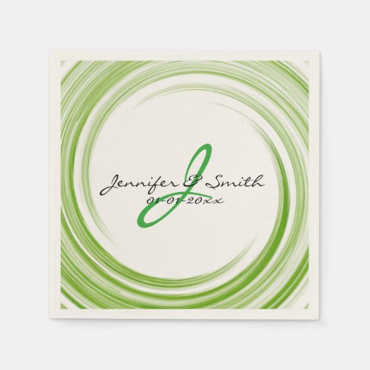 Monogram Green Swirl Abstrakt Art #3 Serviette (Vorderseite)