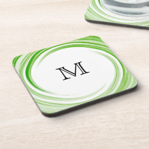 Monogram Green Swirl Abstrakt Art #3 Untersetzer