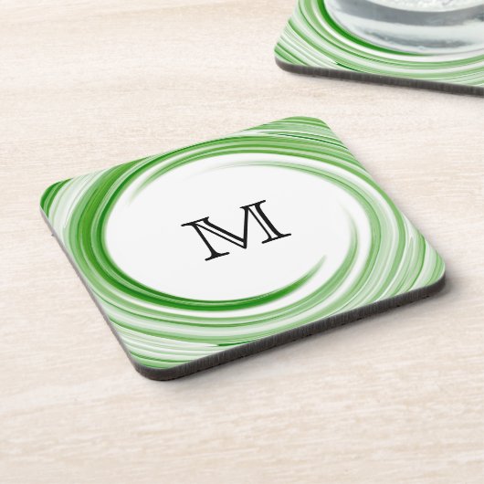 Monogram Green Swirl Abstrakt Art Untersetzer (Linke Seite)