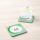 Monogram Green Swirl Abstrakt Art Untersetzer (Rechte Seite)