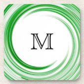 Monogram Green Swirl Abstrakt Art Untersetzer (Vorderseite)
