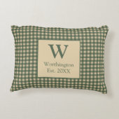 Monogram Green Tan Beige Buffalo Kariertes Land Dekokissen (Rückseite)