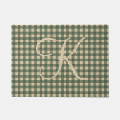 Monogram Green Tan Buffalo Kariert Rustikales Land Fußmatte (Vorderseite)