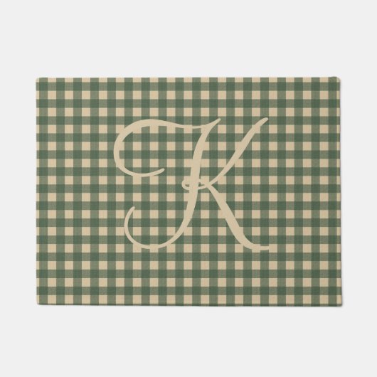 Monogram Green Tan Buffalo Kariert Rustikales Land Fußmatte (Vorderseite)