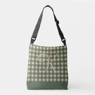 Monogram Green Tan Buffalo Kariert Rustikales Land Tragetaschen Mit Langen Trägern
