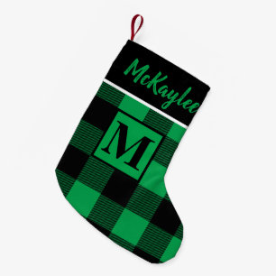 Monogram Green und Black Buffalo Kariert personali Kleiner Weihnachtsstrumpf