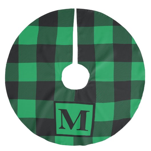 Monogram Green und Black Buffalo Kariert Polyester Weihnachtsbaumdecke (Vorderseite)