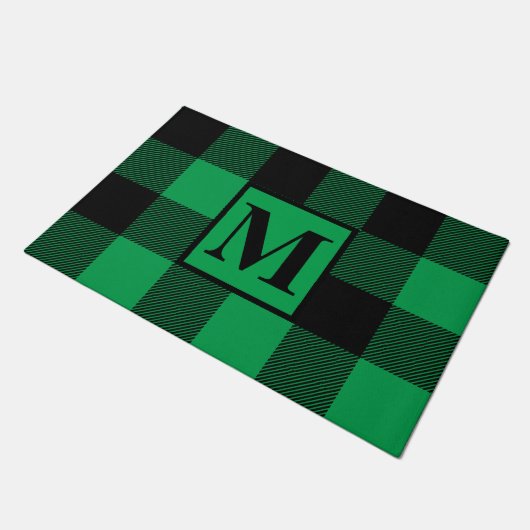 Monogram Green und Black Buffalo Karierte Weihnach Fußmatte (Schrägansicht)