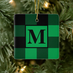 Monogram Green und Black Buffalo Karierte Weihnach Keramikornament