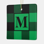 Monogram Green und Black Buffalo Karierte Weihnach Keramikornament (Links)