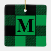 Monogram Green und Black Buffalo Karierte Weihnach Keramikornament (Rückseite)