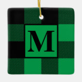 Monogram Green und Black Buffalo Karierte Weihnach Keramikornament (Vorderseite)