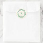 Monogram Green Watercolor Weihnachtskranz Elfenbei Runder Aufkleber (Tasche)