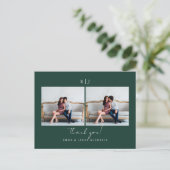 Monogram Green Wedding Foto Vielen Dank Postkarte (Stehend Vorderseite)