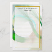 Monogram Green Wedding Rings Fine Lined Stationery Briefpapier (Vorne/Hinten)