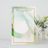 Monogram Green Wedding Rings Fine Lined Stationery Briefpapier (Stehend Vorderseite)