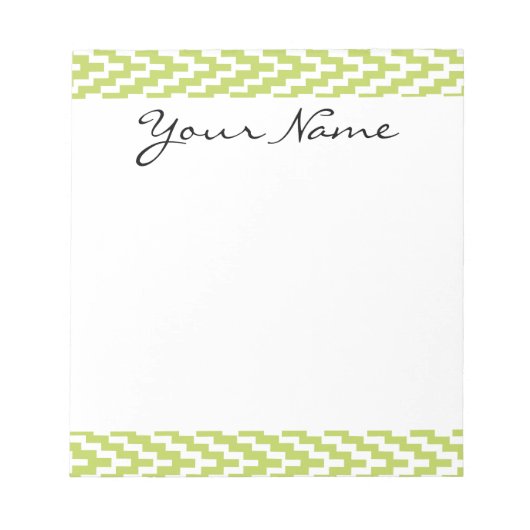 Monogram Green White Ikat Zickzack Zig Zag Muster Notizblock (Vorderseite)