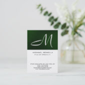 Monogram Green White Park Avenue Business Card Visitenkarte (Stehend Vorderseite)