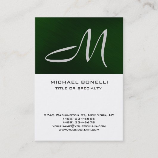 Monogram Green White Park Avenue Business Card Visitenkarte (Vorderseite)