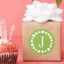 Monogram Green White Polka Dots Stickers