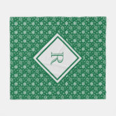 Monogram Green White Snowflakes Winter Weihnachten Fleecedecke (Vorderseite (Horizontal))