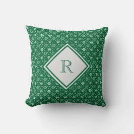 Monogram Green White Snowflakes Winter Weihnachten Kissen