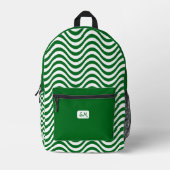 Monogram Green & White Stripes Psychedelic Bedruckter Rucksack (Vorderseite)