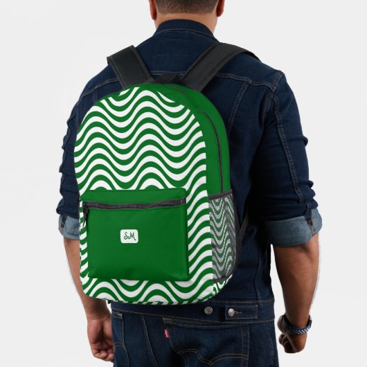 Monogram Green & White Stripes Psychedelic Bedruckter Rucksack (Insitu (Modell))