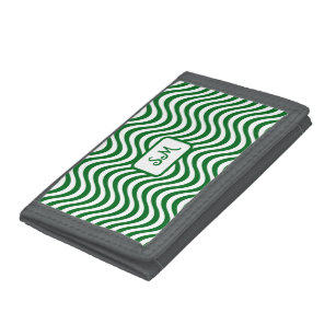 Monogram Green & White Stripes Psychedelic Tri-fold Geldbeutel