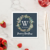Monogram Greenerath Wreath Christmas Holiday Navy Serviette (Beispiel)