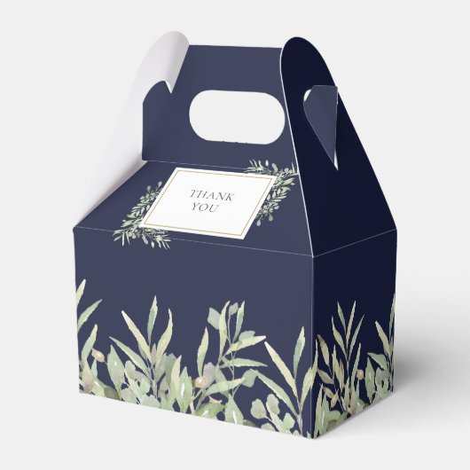 Monogram Greenerity Foliage Navy Blue Wedding Geschenkschachtel (Rückseite)