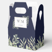 Monogram Greenerity Foliage Navy Blue Wedding Geschenkschachtel (Geöffnet)