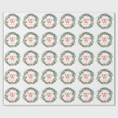 Monogram Greenerity Wreath Weihnachtsfeiertag Geschenkpapier (Flach)