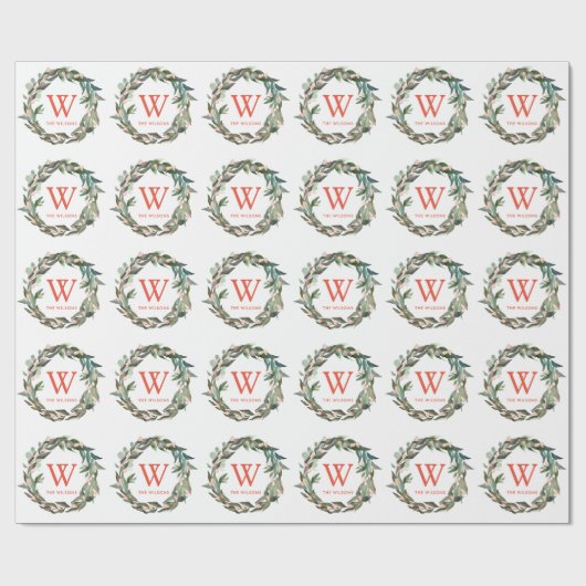 Monogram Greenerity Wreath Weihnachtsfeiertag Geschenkpapier (Flach)