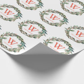 Monogram Greenerity Wreath Weihnachtsfeiertag Geschenkpapier (Ecke)