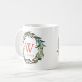 Monogram Greenerity Wreath Weihnachtsfeiertag Kaffeetasse (Vorderseite Links)