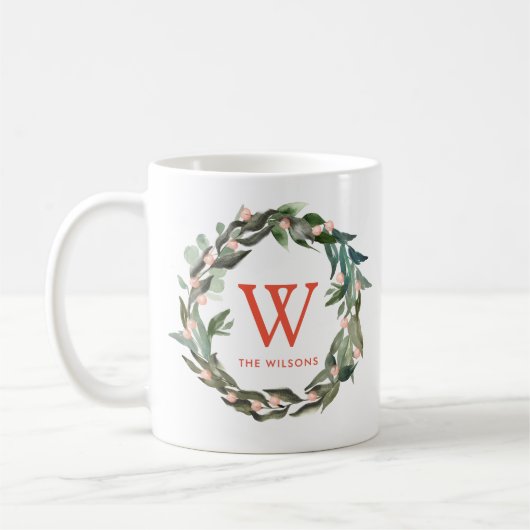Monogram Greenerity Wreath Weihnachtsfeiertag Kaffeetasse (Links)