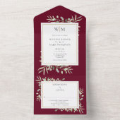 Monogram Greenery Botanical Burgundy Wedding All In One Einladung (Innen Boden)