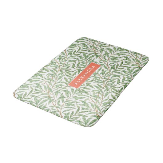 Monogram Greenery Botanical Pattern Green Orange Badematte (Schrägansicht)