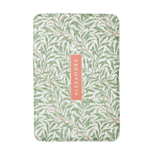 Monogram Greenery Botanical Pattern Green Orange Badematte (Vorderseite Vertikal)