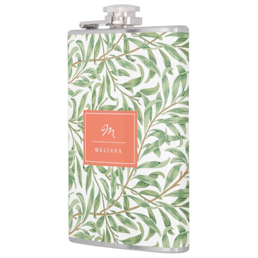 Monogram Greenery Botanical Pattern Green Orange Flachmann (Links)