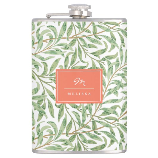 Monogram Greenery Botanical Pattern Green Orange Flachmann (Vorderseite)