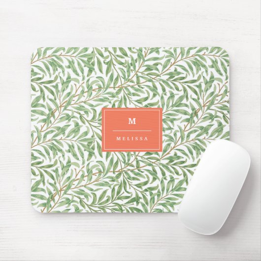 Monogram Greenery Botanical Pattern Green Orange Mousepad (Mit Mouse)