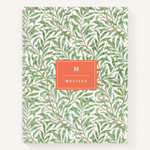 Monogram Greenery Botanical Pattern Green Orange Notizblock